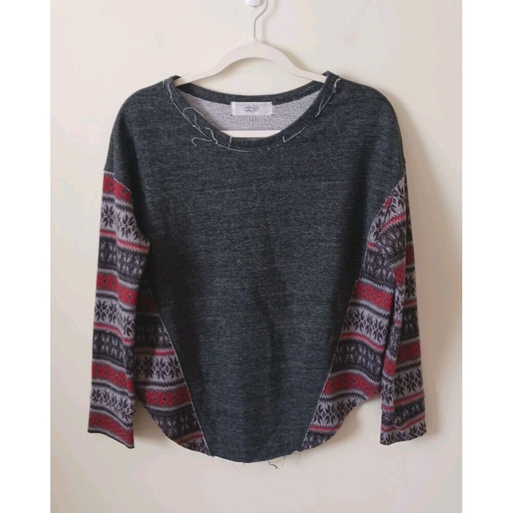 Able‎ Womens Sinner Oversized Scoop Neck Gray Red Sweater Size M